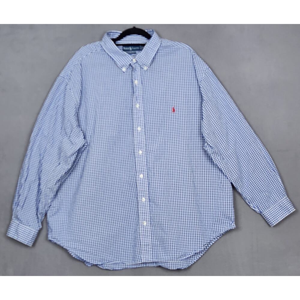 RALPH LAUREN BLUE LABEL Shirt Mens 4XB Big Blue Gingham Classic Fit Preppy Pony